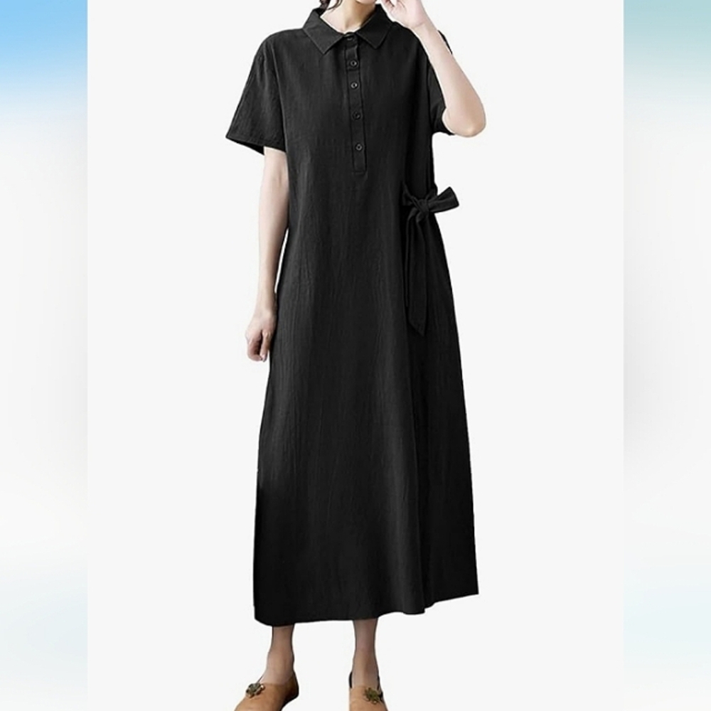 NWT Lattelier Black Maxi A-Line Tie Waist Dress Size Large